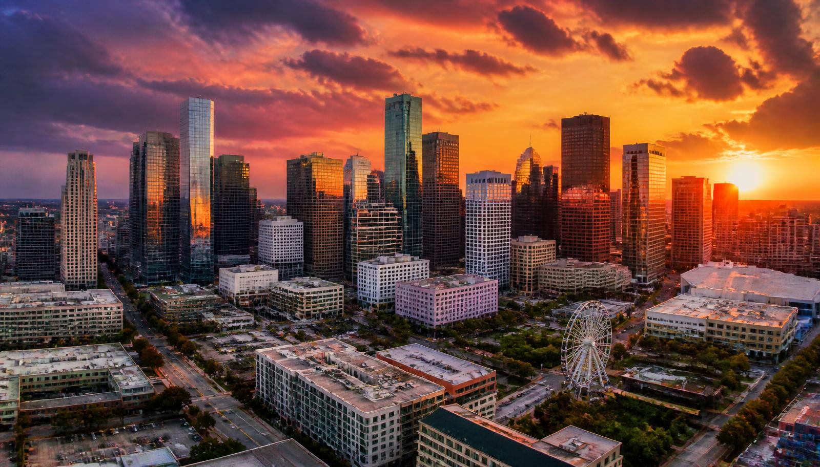 Downtown Texas skyline glowing at sunset, representing DSCR refinance markets