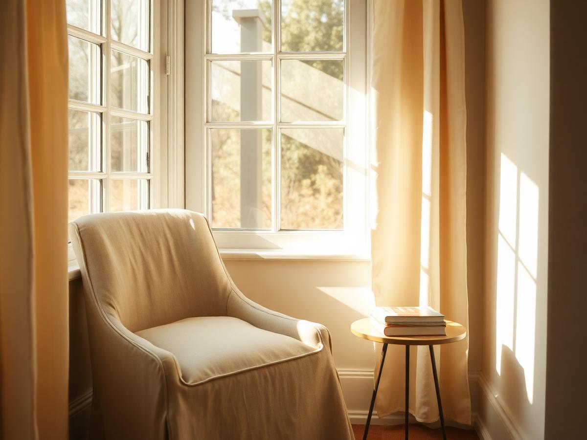 Quiet reading nook by a sunlit window